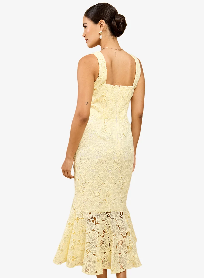 Little Mistress Lemon Yellow Midi Dress